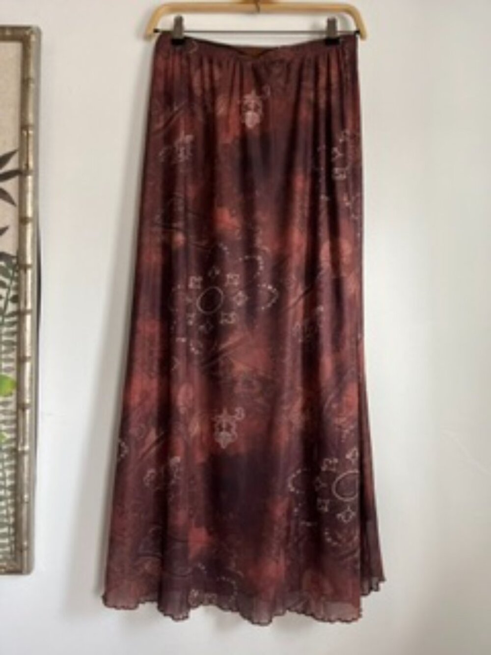 🧡3/$15 NWOT Mesh Floral Bohemian High Waisted Flowy Midi Skirt M - Picture 2 of 8